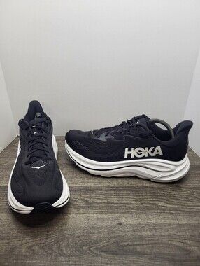 Hoka One One Clifton 10 Black White Running Shoes Men's Size 10.5 D